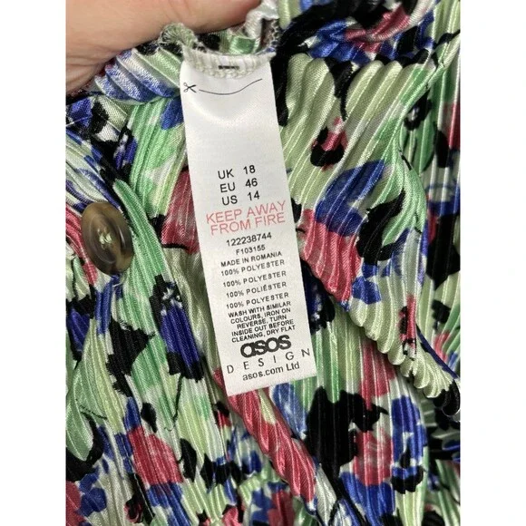 ASOS DESIGN Plisse Floral Jumpsuit Sz 14 Button Front Spring Cottagecore - Picture 7 of 11